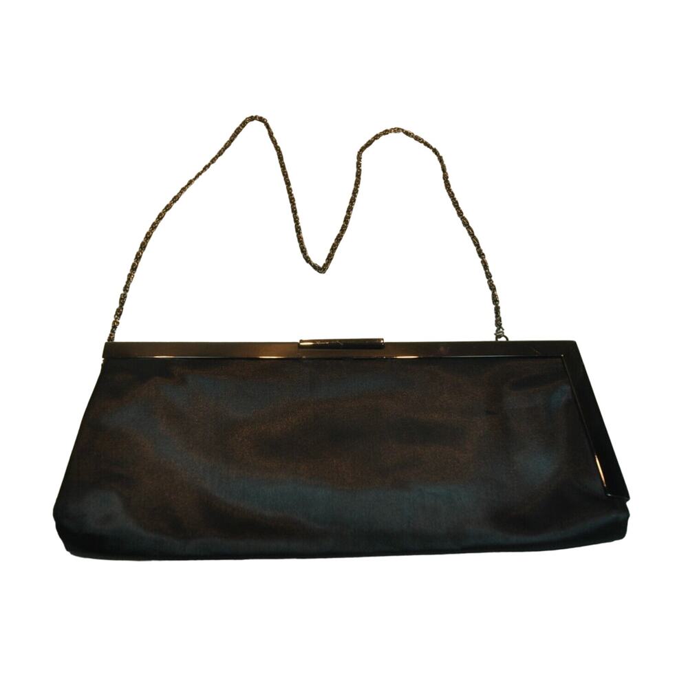 Jessica McClintock Black Satin Elegant Evening Wedding Clutch Bag Purse